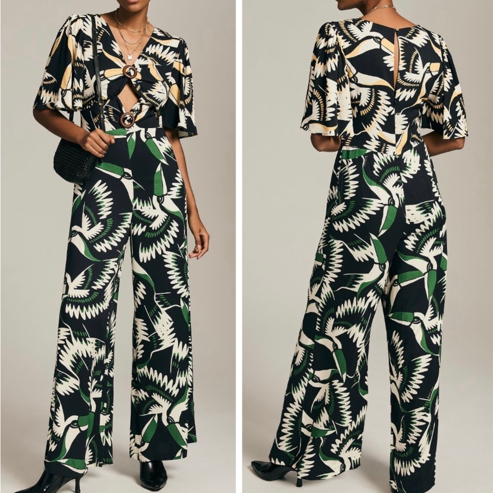 Anthropologie x Farm Rio Toucan Cutout Jumpsuit, Size S